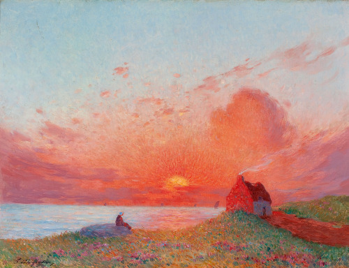 kafkasapartment:Coucher de soleil, près du Croisic (n.d.). Ferdinand du Puigaudeau 1864-1930. Oil on