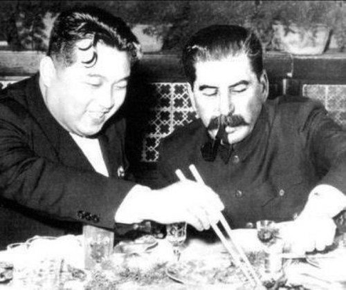 Joseph Stalin and Kim il-Sung, shortly before the Korean War, late 1940′s