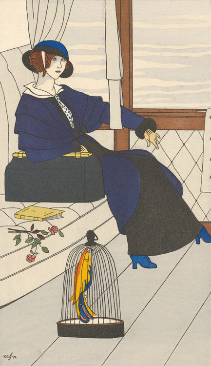 inland-delta:George Barbier illustration from Costumes Parisiens,Manteau de voyage à pé