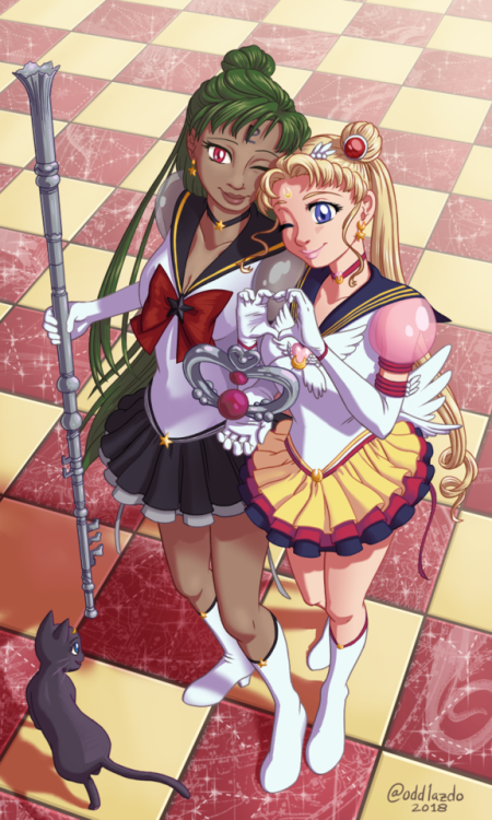 eternal sailor pluto ⏳ and eternal sailor moon !! (and luna!)part of my eternal fuku rarepair series