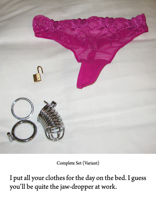 Teeny-tiny girlie panties actually don’t mix too well with bulky chastity cages