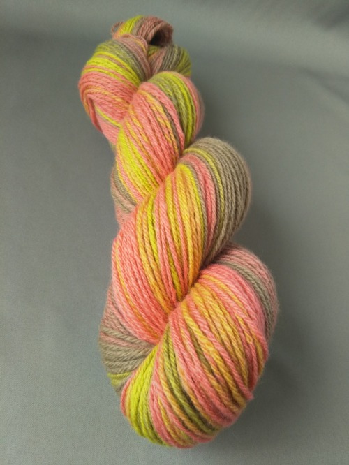 hand dyed and handspun by me 132 grams, 173 meters