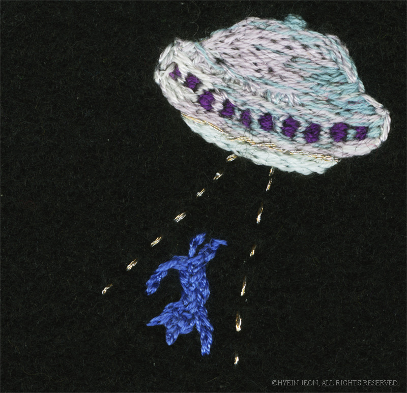 hyeinjeon:  UFO abduction! , Hand embroidered on felt, 2015, HyeIn Jeon