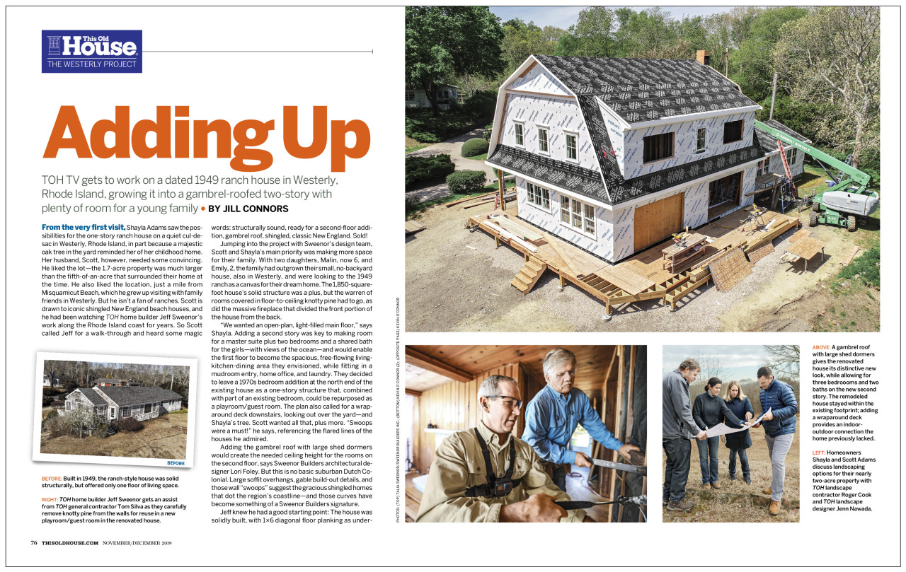 Adding Up: A look behind the scenes at the current This Old House TV project house in Westerly, RI. From the new Nov/Dec 2019 issue of TOH magazine.
See more here.