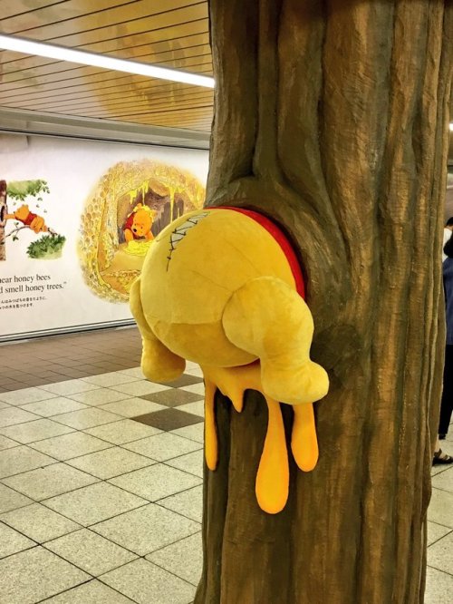 Winnie the Pooh stuck in a tree inside of Shinjuku Station in Tokyo. (source)