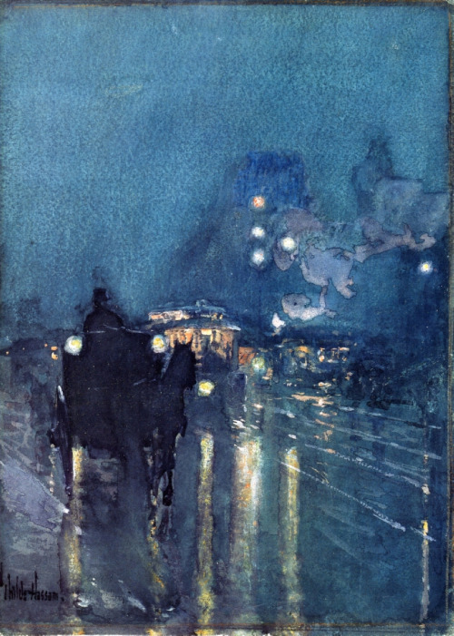 artist-childe-hassam: Nocturne, Railway Crossing, Chicago, 1893, Childe Hassam