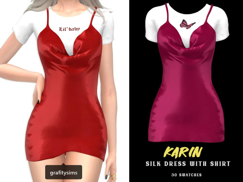 grafity-cc: Includes 4 items:Karin Silk Dress with Shirt (30 swatches) [ DOWNLOAD ] ;Phyone Tied Blo