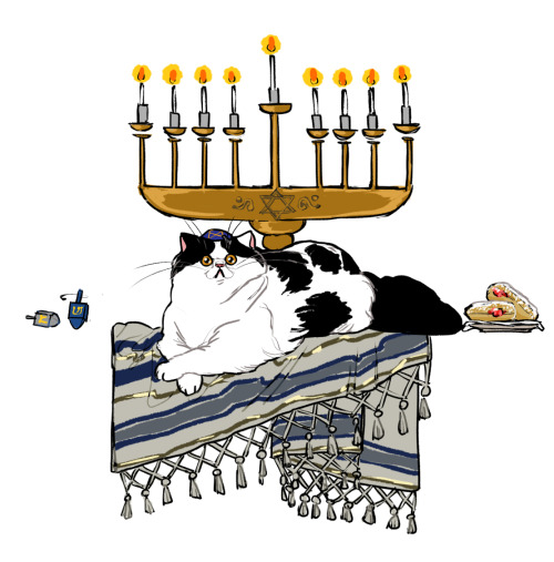 probably-a-siren:buttart:Happy Hanukk-cat and Happy Mew Year, from me and Sluggo@spiritspodcast
