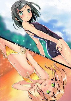 animuze:  Azusa Azuki &amp; Tsukiko Tsutsukakushi [Swimsuit] by Yuu。 