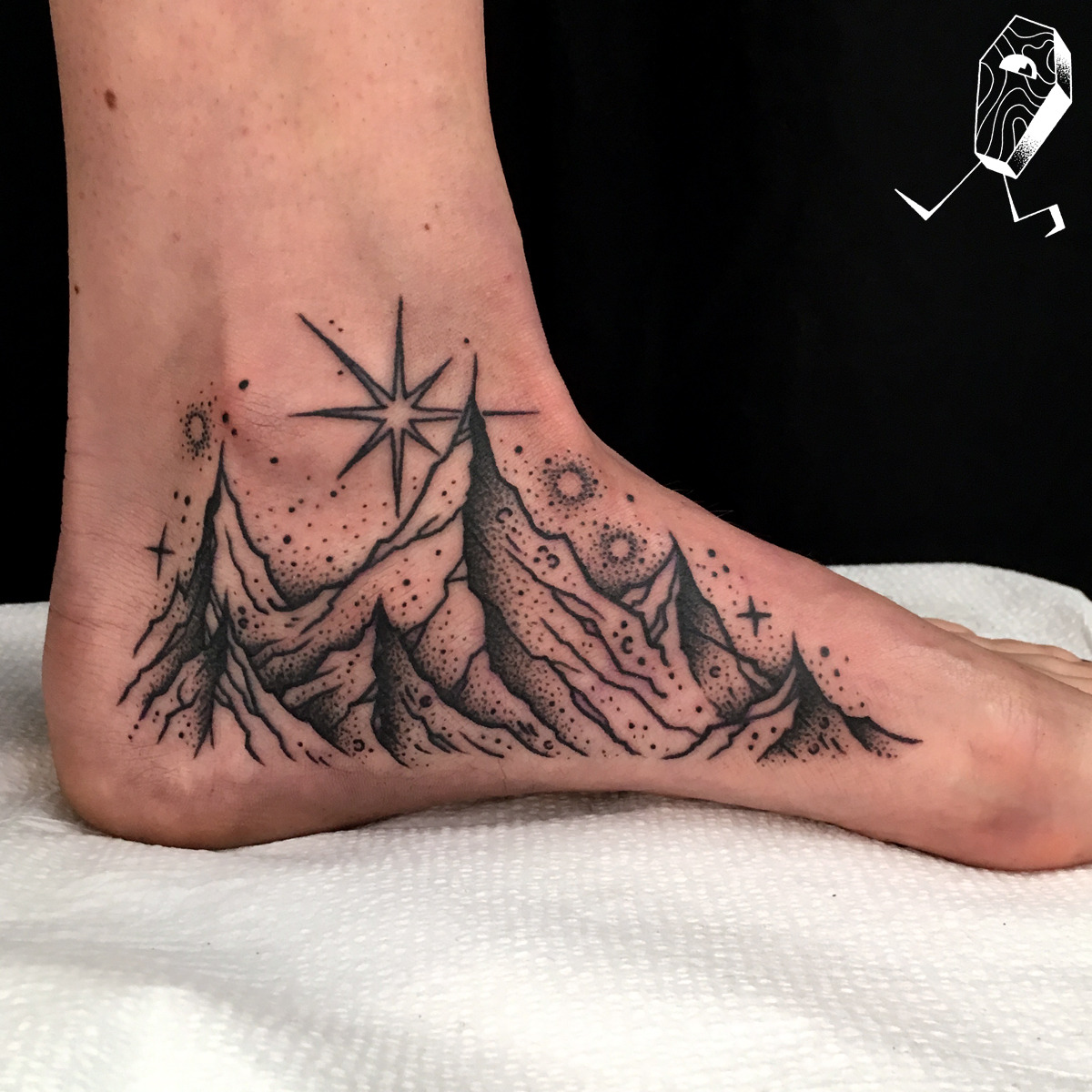 Mountain tattoo located on the ankle