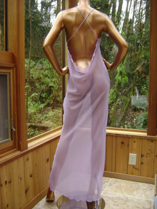 thegolddig: Lilac Silk Lingerie Nightgown with Plunging Back in Sweet Pea Chiffon (more information,