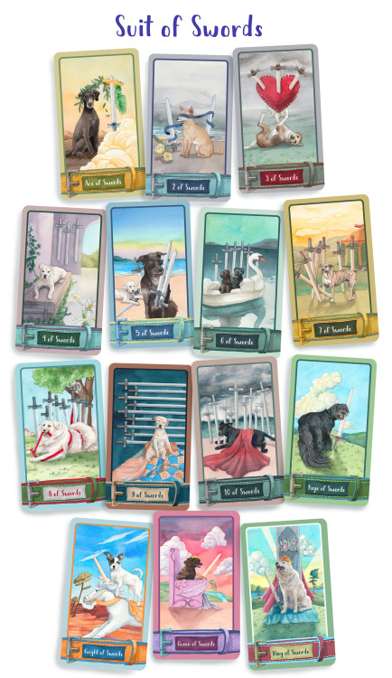 The entire deck of The Barkana: a dog-themed tarot!This deck is LIVE on Kickstarter now, come get yo