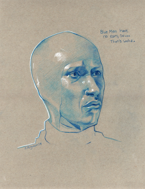 Blue men have no ears, so…that’s weird.A weird little drawing, I may do more if they keep me 