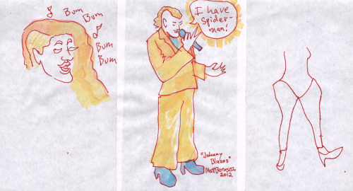 Here’re some drawings of Johnny Blazes that I did at the Buttcracker.  She was singing in a choir (really, singing about bums), also hosting the event with Madge of Honor, and also made appearances as the Sugar Bum Fairy.