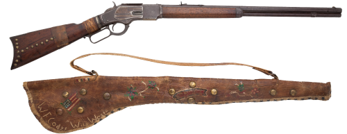 Winchester Model 1873 rifle and scabbard belonging to Lakota Chief Red Shirt, late 19th century.