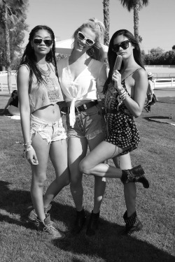 vogue-at-heart:  Chanel Iman, Hailey Clauson &amp; Sara Sampaio - Revolve Desert House Party, Coachella Music Festival 2016 