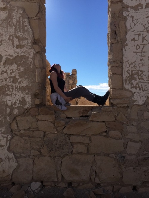 Me and my boyfriend went to a ghost town called Rhyolite. Its an ancient mining town left in ruins. 