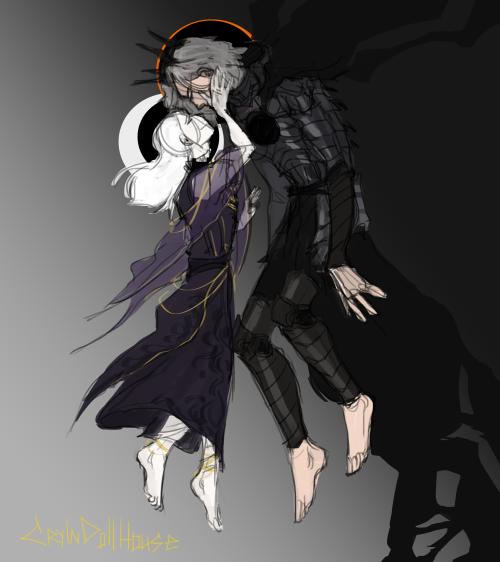 i bring some more scetches with my oc - chosen undead/ashen one and gwyndolin