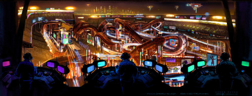 cinemagorgeous:  Concept art for Speed Racer by artist George Hall.  Nice set. Awful flick.