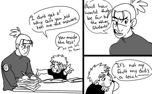 thegiantchicken:  khajidont:   “but no really, naruto you really got something on your face” “dont” “*SMOOCHES BABY CHEEK*” “SCREAMS”  naruto makes him an ‘#1 most embarrassing dad’ mug. iruka takes it everywhere  lol. this was cute.