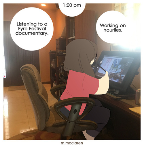 Hourly Comics Day 2019 Part 1[Description: A series of photos with cartoon versions of myself going 