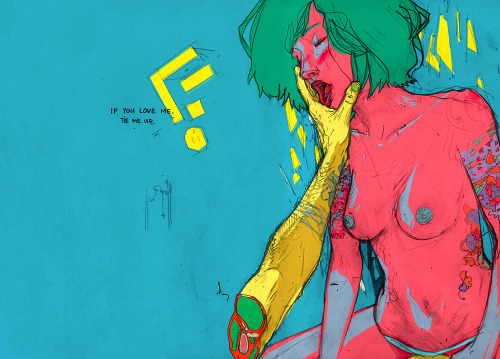 maxeroo:  Skin -Print available here- Innocently scanning some sketches in, changing levels, and such.Thought I’d colour a bit of this sketch… And then I got carried away. 