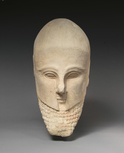 met-greekroman-art:Limestone bearded head with a Corinthian helmet, Metropolitan Museum of Art: Gree