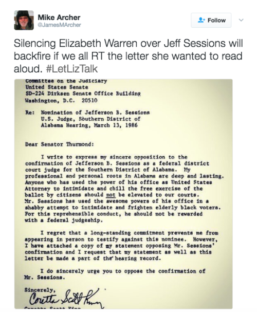 refinery29:  The letter by Coretta Scott King that Elizabeth Warren was reading when she was barred from Senate debate is more important now than everMcConnell’s rebuke of Warren was upheld 49-43 in a vote that fell along party lines. By rule, she won’t