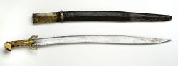 art-of-swords:  Yatagan Sword with Scabbard Dated: mid-18th century Culture: Ottoman Measurements: overall length 84cm; blade length 70cm The sword has a single-edged, lightly curved watered steel blade. The ivory hilt features decorative studs and an