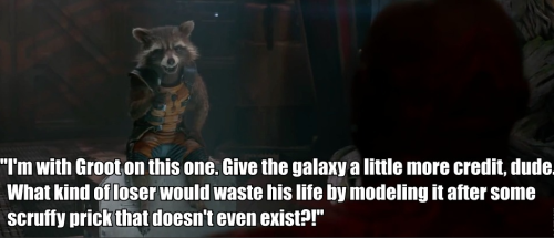 Quill shows the Guardians some Star Wars films. To his inexplicable discomfort, they all seem to have unflattering things to say about Han Solo.