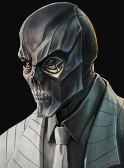 youngjusticer:  Donning a mask carved from his father’s coffin and going by the name of Black Mask, he began murdering Wayne employees. In the ensuing battle with Batman, Sionis’s mask became permanently burned into his face as a living death mask.