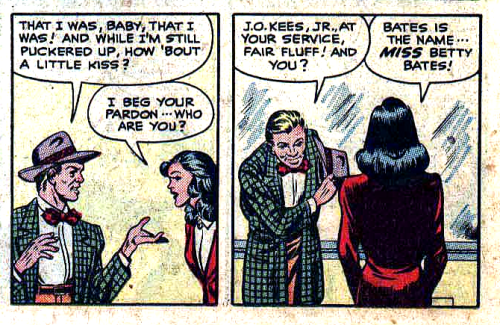 superdames:  In one of the greatest stories ever told, district attorney Betty Bates, “Lady-at-Law,” arrests a guy for whistling at her because he’s breaking public nuisance laws. This is in 1947!!! (From Hit Comics #47, 1947) 