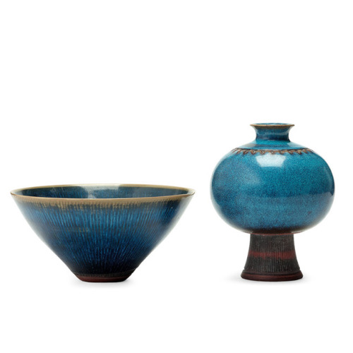 Wilhelm Kåge, Vases and bowls, 1955-60. Stoneware, Gustavsberg Studio, Sweden, Via Bukowskis.