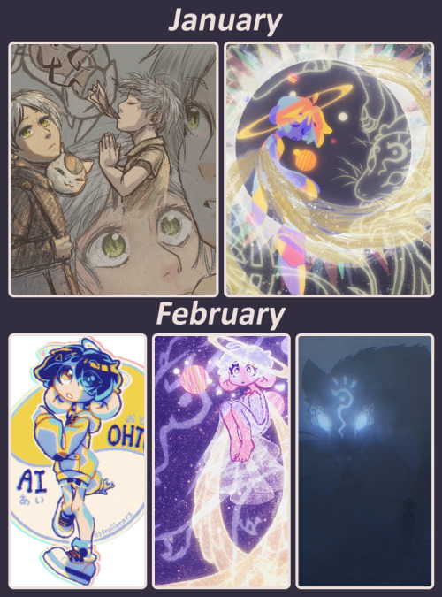 2021 art summary!! this year i challenged myself to do at least one finished-looking piece per month