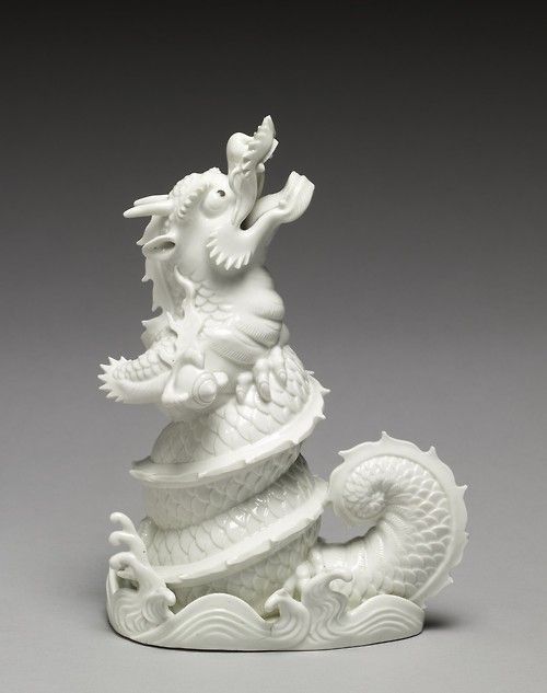 Okimono (figurine) of a dragon emerging from waves