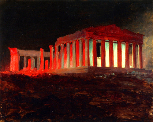 Red/Night Association of:1. The Lantern Parade, 1918, by Thomas Cooper Gotch2. Parthenon, Athens, fr