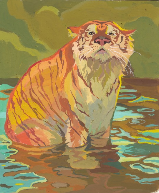 jo-dracona::rosenkranz-does-things:bath time[id: a gouache painting of a wet tiger