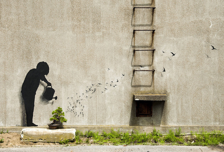 mymodernmet:   Pejac’s Playful Paintings on the Streets of Tokyo Pay Tribute to