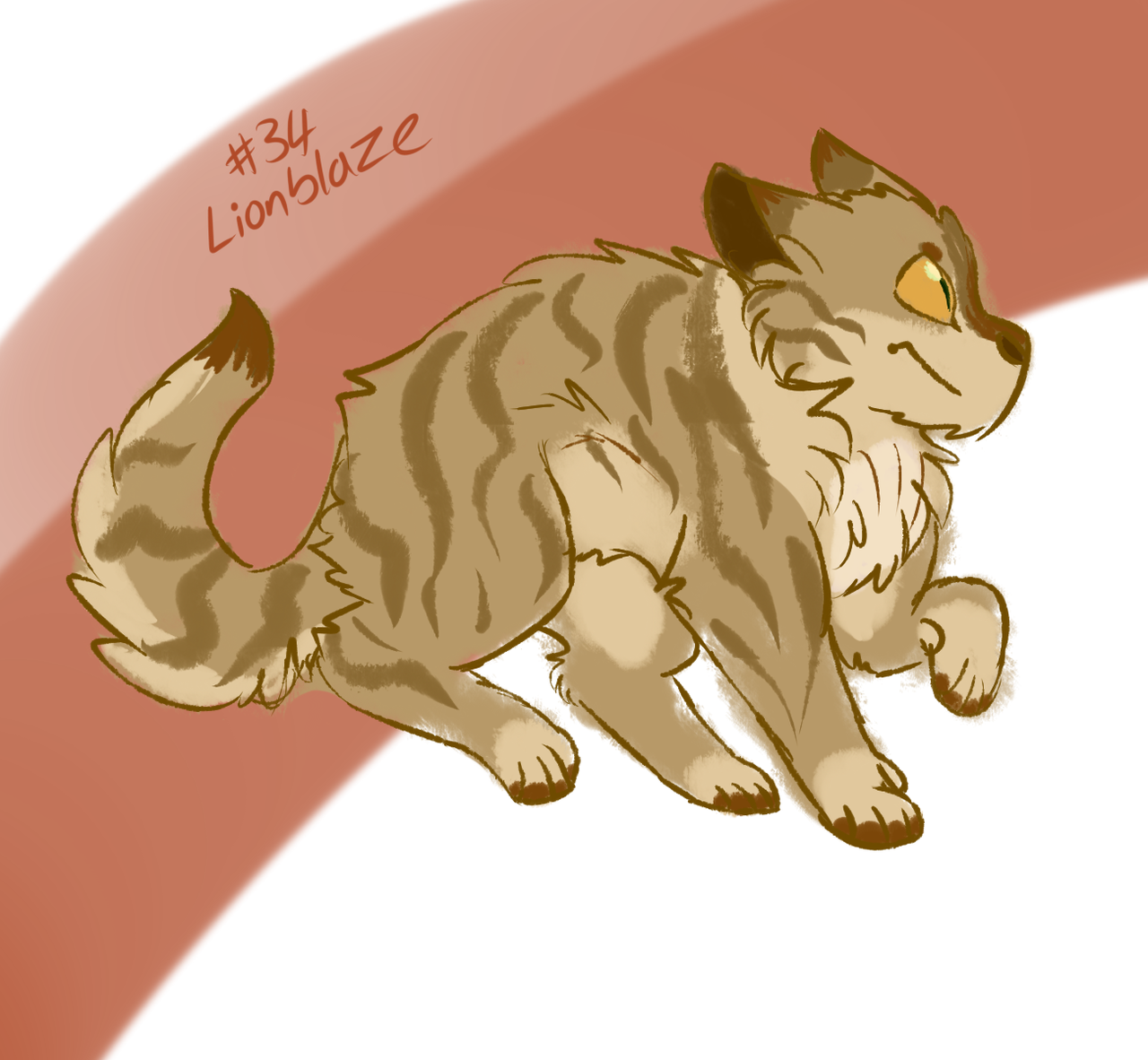 34: Lionblaze
gave him tiny legs like his aunt/foster mum!! absolute chungus of a cat