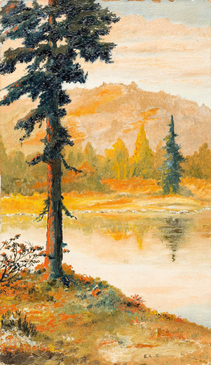 Rustic Lakeside. 1930s.Just an unremarkable landscape—until you look at the painter’s initials: E.C.