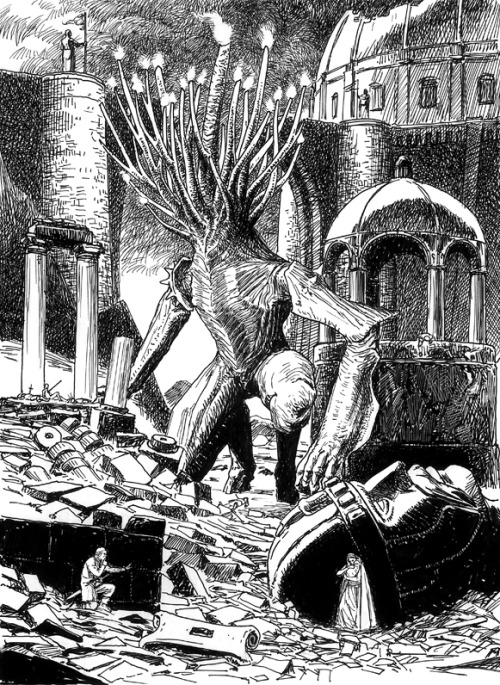 ernojuhasz:Dnd illustration: Survivors/Demon in the ruined city