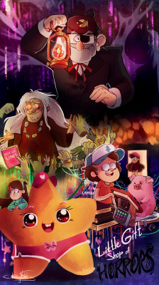 cherryviolets:  Spooky-wooky month art is here! Tribute to the new Gravity Falls episode “Little Gift Shop of Horrors”, poster size. Colors are so bright and sharp, ehhggh. 