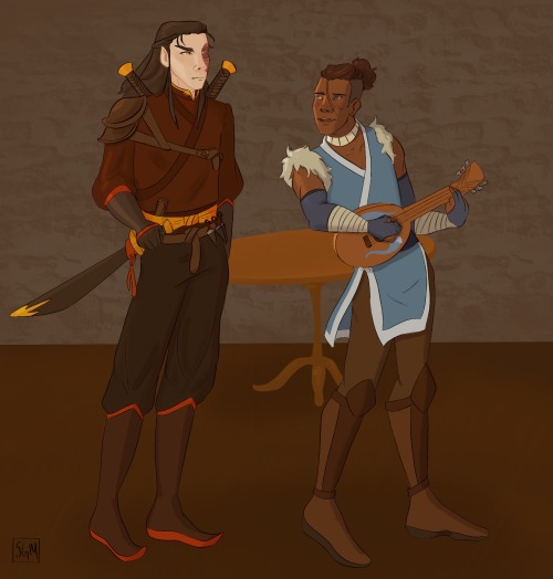 cowpokezuko:  Alexa, play The Fishmonger’s Daughter from the Witcher. Half Elf rogue Zuko and Bard Sokka is all I can think about rn. Let me know if you want to see the rest of the gAang because I have thoughts.