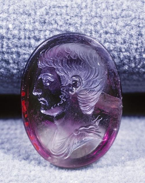 lionofchaeronea: Glass intaglio of a member of the Julio-Claudian imperial family.  Artist unkn