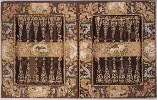 Draught Board, late 17th century. Venice. Silk fabric, gold and silver embroidery. Via imm.hu