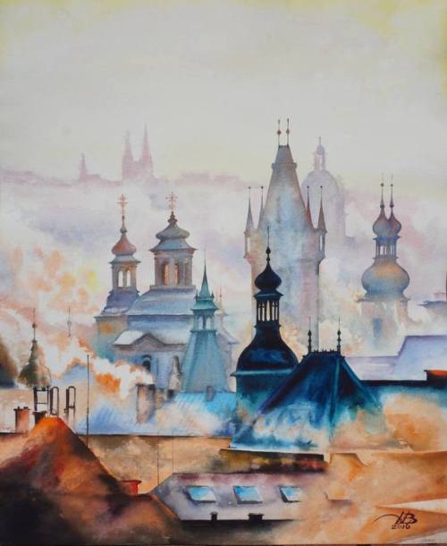 EUROPEAN CITYSCAPE WATERCOLOR PAINTINGS BY IGOR DUBOVOY