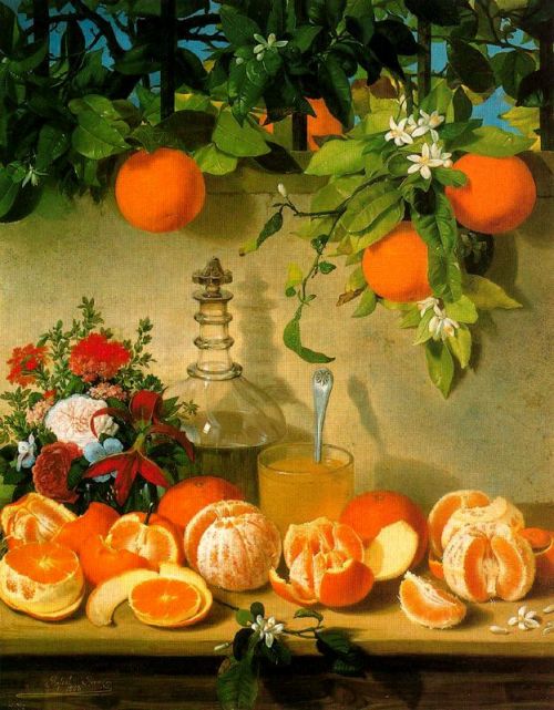 the-paintrist:  Rafael Romero Barros - Bodegón de naranjas - 1863 Rafael Romero Barros (