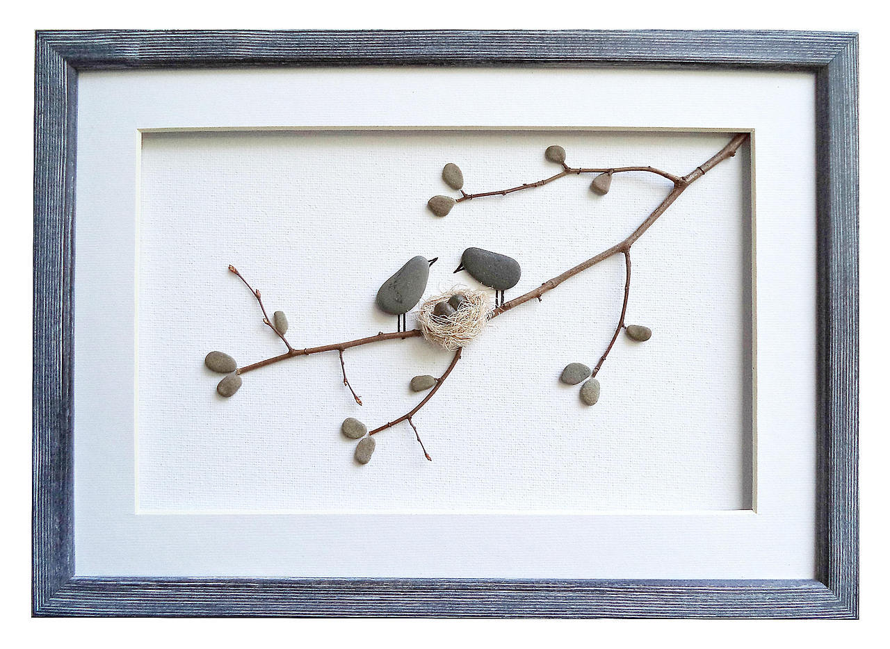 Pebble Art Driftwood Framed Picture Mother's Mum And Child Gift 