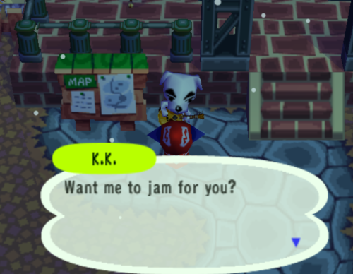 speakupimwearingatowel: Meeting K.K. Slider in Animal Crossing (Gamecube).