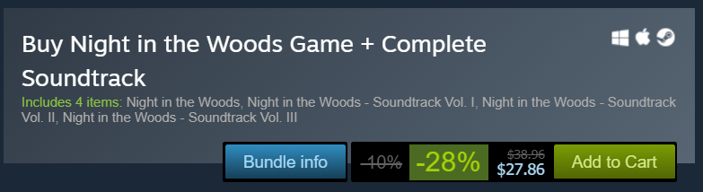 apple-a-la-mode: https://store.steampowered.com/app/481510/Night_in_the_Woods/ folks